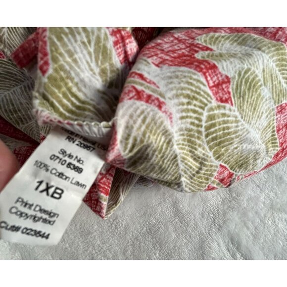Tori Richard Mens Leaf Print Button-Up Hawaiian Shirt 1XB Red/Green Cotton Lawn - Picture 4 of 7